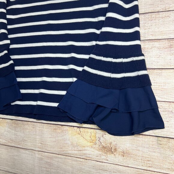 Allie & Rob Navy White Striped Sweater XL Ruffle Hem Long Sleeve Ribbed Knit Top - Picture 10 of 11